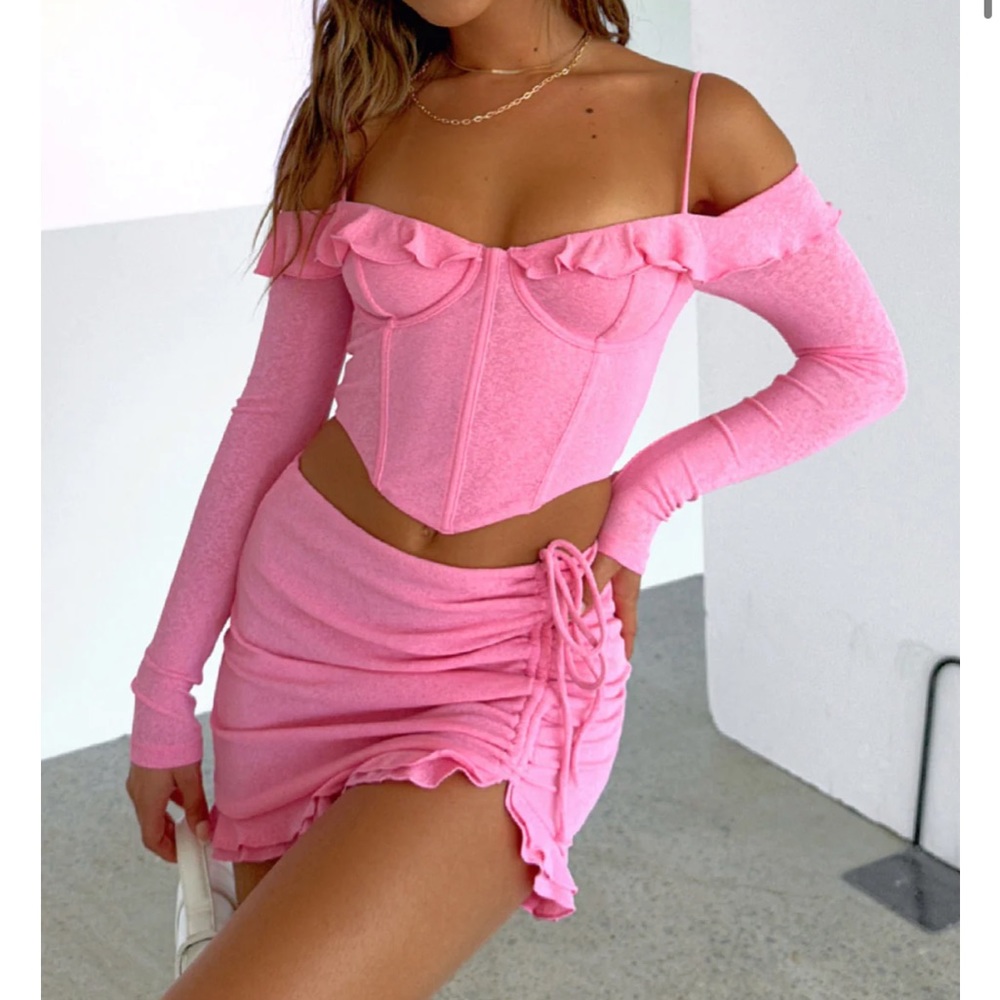 brand new white fox pink set size xs